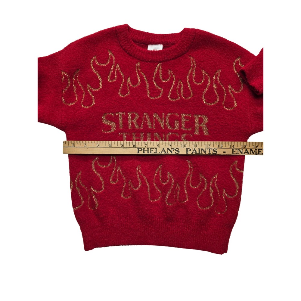 Netflix Stranger Things Flame Metallic Knit Sweater Red Gold Kids Medium 7/8 - Picture 5 of 6